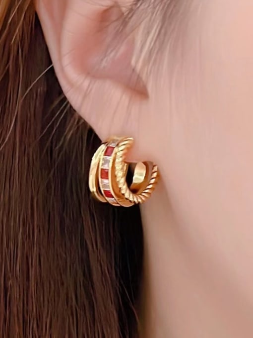 Clioro Brass Cubic Zirconia Geometric Vintage Stud Earring 1