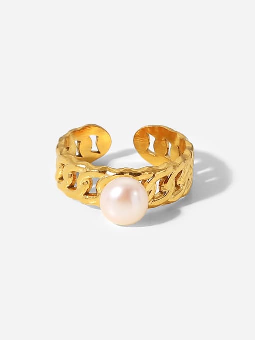 J&D Stainless steel Imitation Pearl Geometric Vintage Band Ring 0
