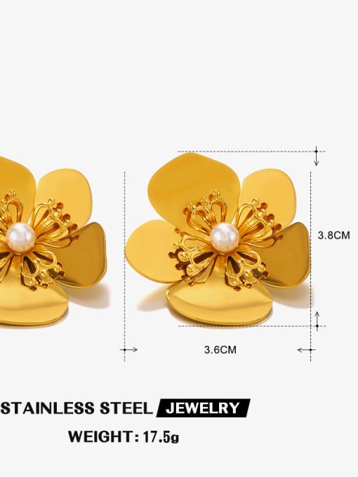 Exquisite flower earrings 2 gold Stainless steel Freshwater Pearl Flower Trend Stud Earring