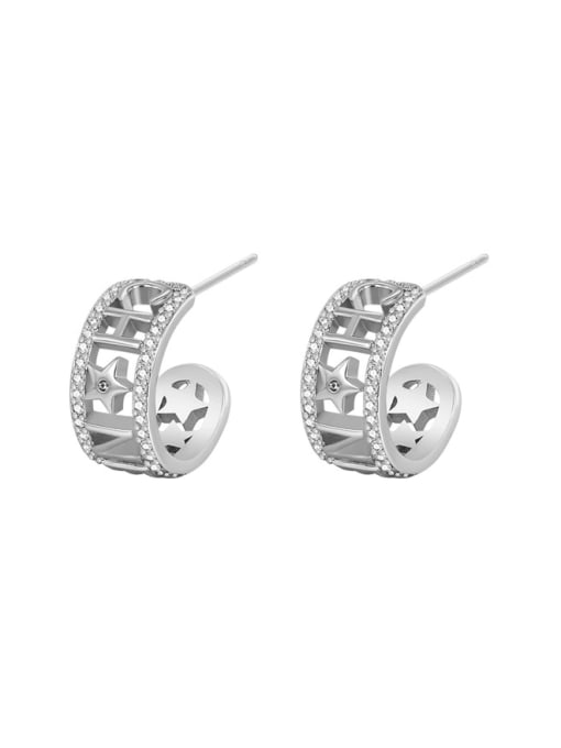 Clioro Brass Cubic Zirconia Geometric Letter Minimalist Stud Earring 3