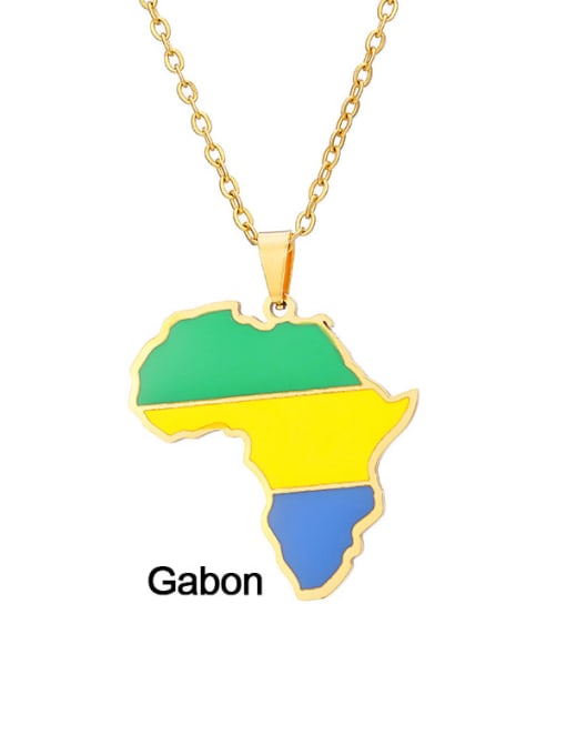 gabon Stainless steel Enamel Medallion EthnicSteel Drop Oil Africa Map Pendant Necklace