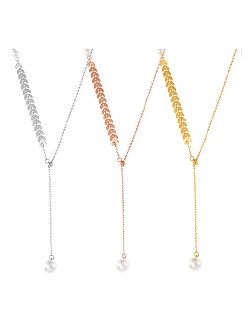 MAKA Titanium Steel Wheatear Minimalist Tassel Necklace