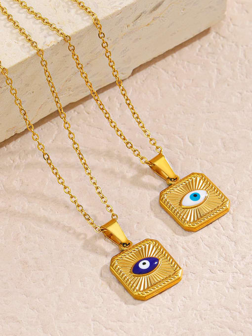 J$L  Steel Jewelry Stainless steel Enamel Evil Eye Vintage Geometric Pendant Necklace 1
