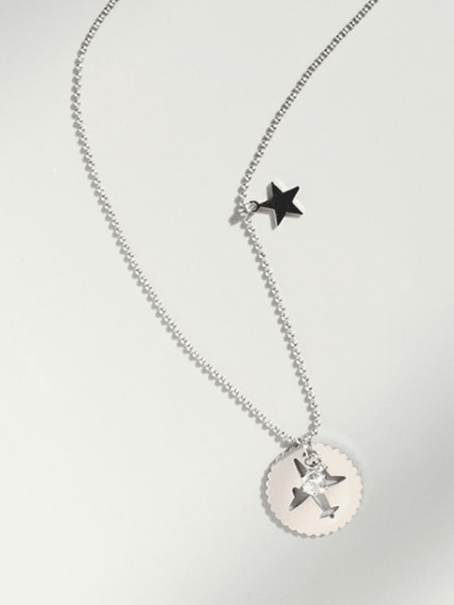Steel necklace 40+5cm Titanium 316L Stainless Steel Rhinestone Round Minimalist Necklace with e-coated waterproof