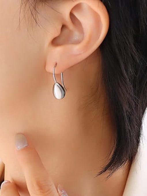 F004 Steel Earrings Titanium Steel Smooth Water Drop  Minimalist Hook Earring