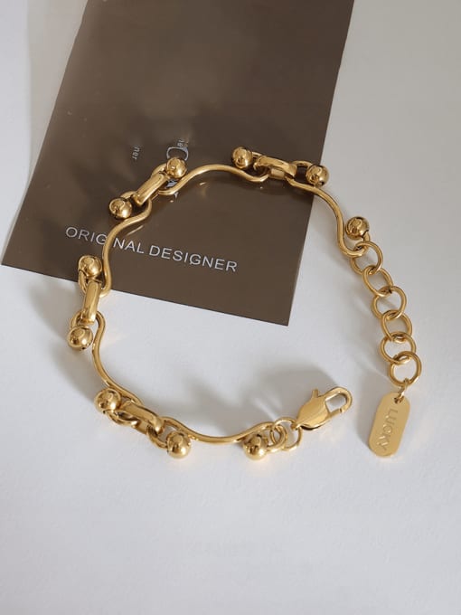 E329 gold bracelet 17+ 3cm Titanium Steel Vintage Irregular  Bead Bracelet and Necklace Set