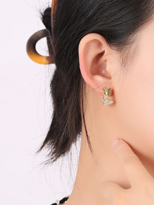 Clioro Brass Cubic Zirconia Bowknot Dainty Stud Earring 1