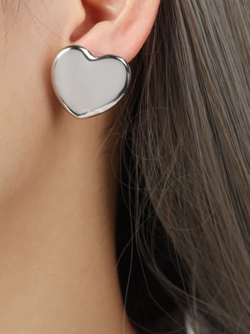 F1072 large steel colored earrings Titanium Steel Heart Minimalist Stud Earring
