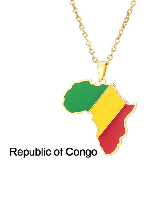 Rwandalic Of Conggo Stainless steel Enamel Medallion EthnicSteel Drop Oil Africa Map Pendant Necklace