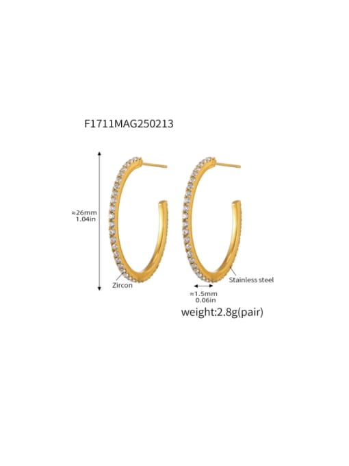 F1711 A Gold White Zircon Earrings 26mm Stainless steel Cubic Zirconia Geometric Minimalist Stud Earring