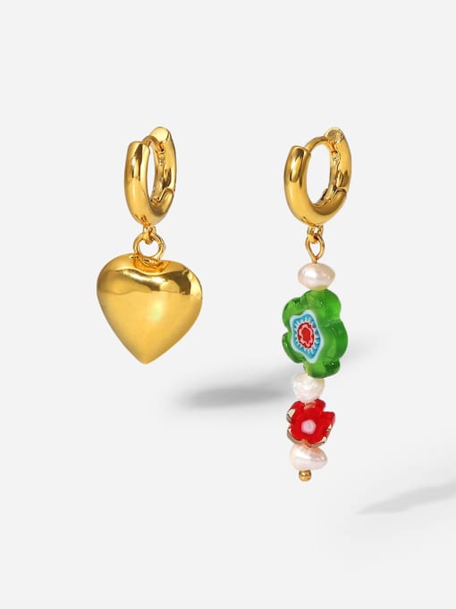 J&D Stainless steel Imitation Pearl Asymmetrical Heart Flower Minimalist Drop Earring 0