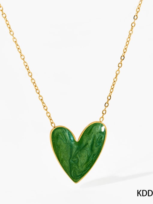 Green Necklace KDD1031 Stainless steel Dainty Heart Ceramic Earring and Necklace Set