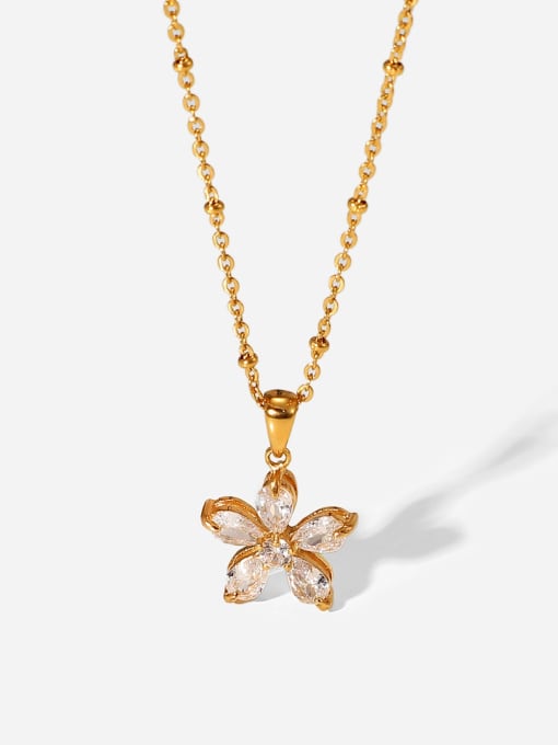 J&D Stainless steel Cubic Zirconia Flower Trend Necklace 0