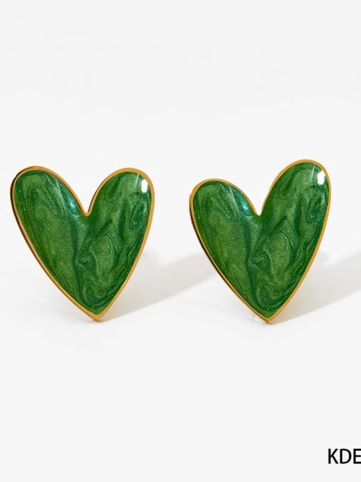 Green Earrings KDE2181 Stainless steel Dainty Heart Ceramic Earring and Necklace Set