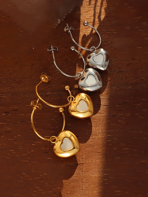 MAKA Titanium Steel Shell Heart Minimalist Hook Earring 3