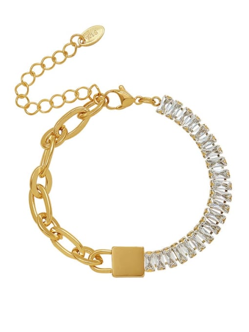 Gold Bracelet Titanium Steel Cubic Zirconia Geometric Minimalist Link Bracelet