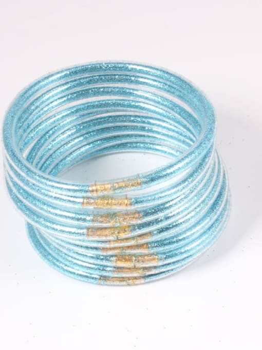Sky blue PVC Silicone Tube Gold Powder Bracelet, Jelly Bangles Bracelet, Cross-Border 9 in a Group