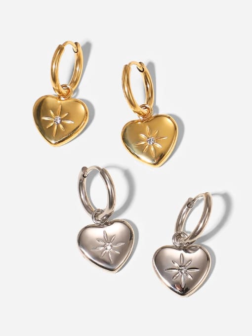 J&D Stainless steel Cubic Zirconia Heart Trend Huggie Earring 3