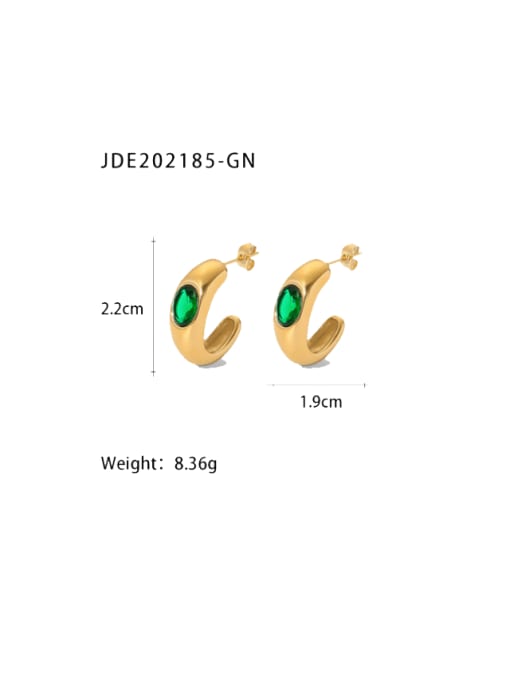JDE202185 Green Stainless steel Cubic Zirconia Geometric Hip Hop Stud Earring