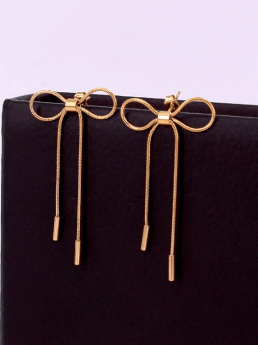 Golden Titanium Steel Bowknot Tassel Minimalist Drop Earring