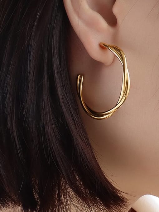 f485 Gold Earrings Titanium Steel Geometric Hip Hop Hoop Earring