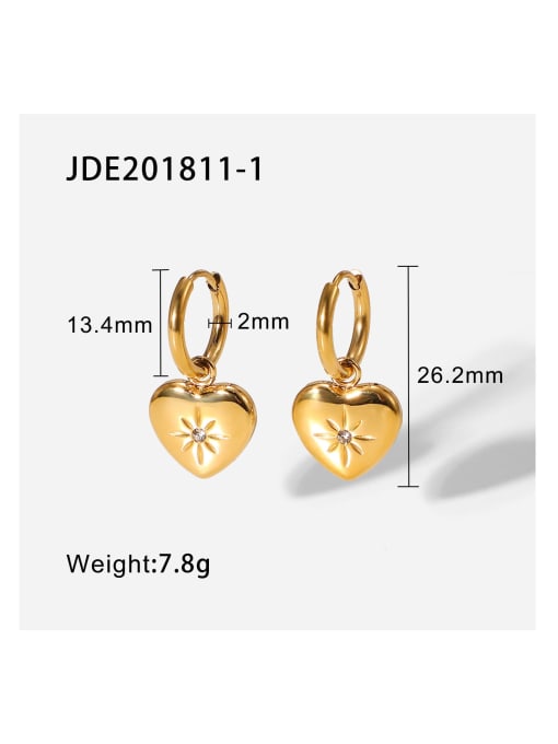 JDE201811 1 Stainless steel Cubic Zirconia Heart Trend Huggie Earring