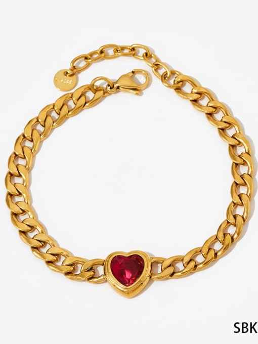 Bracelet Gold Red  SBK390 Stainless steel Cubic Zirconia Hip Hop Heart Earring Bracelet and Necklace Set