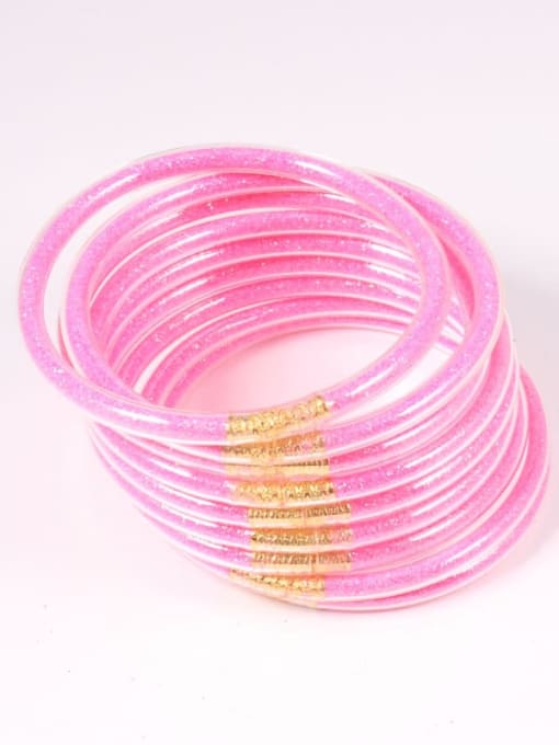 Deep Pink PVC Silicone Tube Gold Powder Bracelet, Jelly Bangles Bracelet, Cross-Border 9 in a Group