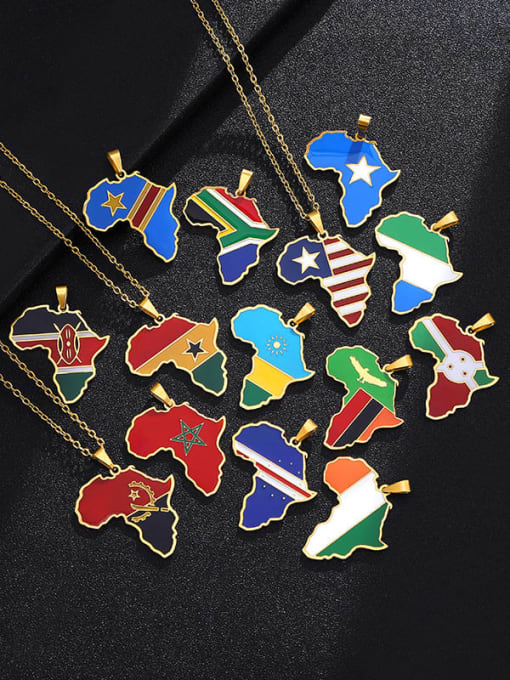 SONYA-Map Jewelry Stainless steel Enamel Medallion Ethnic Map of Africa Pendant Necklace 1