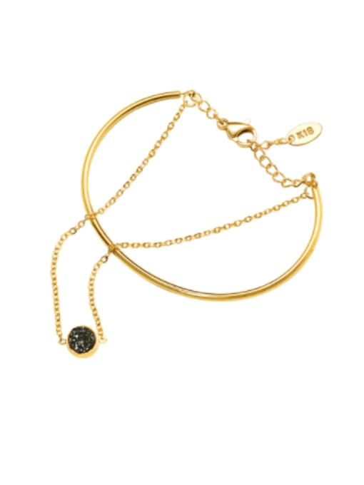 Gold Blackstone Bracelet Titanium Steel Obsidian Geometric Minimalist Strand Bracelet