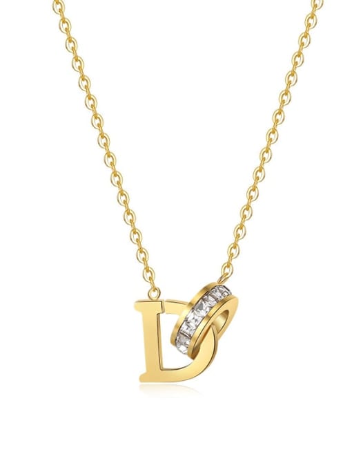 D-shaped diamond necklace in gold Titanium Steel Cubic Zirconia Geometric Dainty Necklace