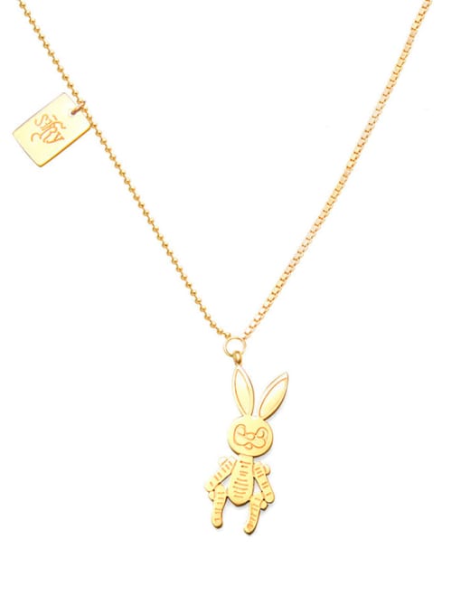 Golden mechanical Rabbit Necklace 40+5cm Titanium 316L Stainless Steel Irregular Cute Necklace with e-coated waterproof