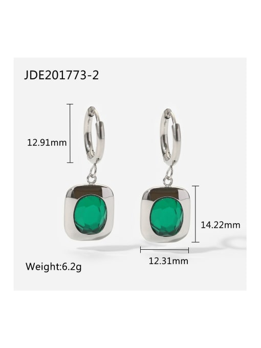JDE201773 2 Stainless steel Green Square Trend Huggie Earring