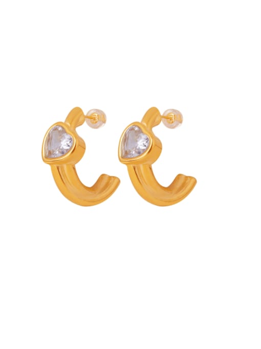 F995 Gold Earrings Titanium Steel Cubic Zirconia Heart Minimalist Stud Earring