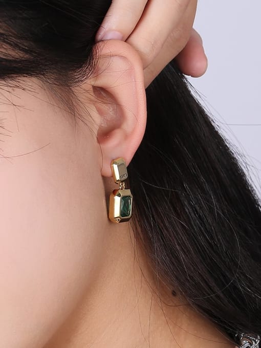 Clioro Brass Glass Stone Geometric Vintage Drop Earring 1