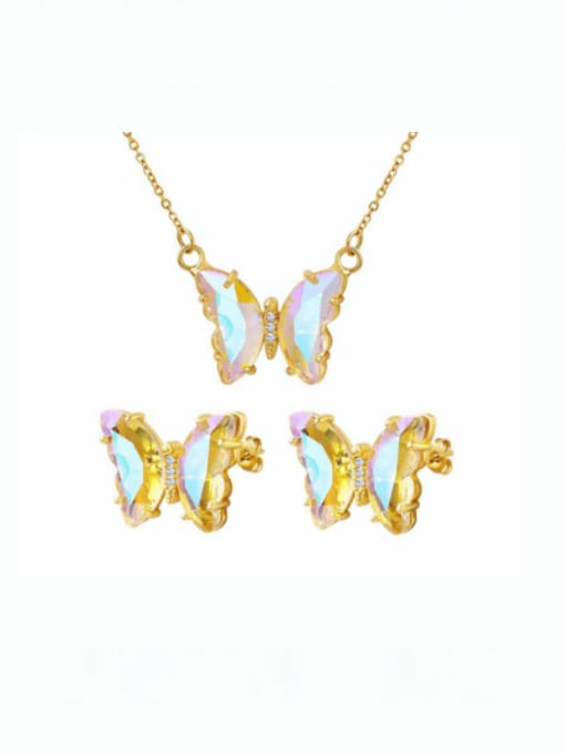 MAKA Brass Glass Stone Minimalist Butterfly  Earring and Necklace Set