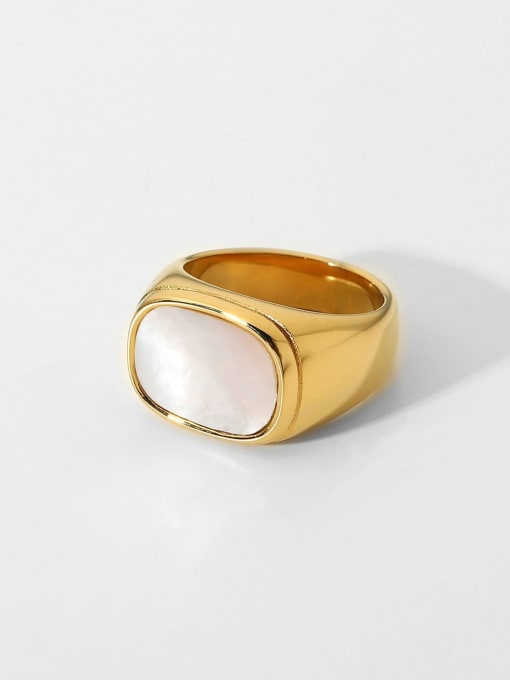 J&D Stainless steel Shell White Geometric Trend Band Ring