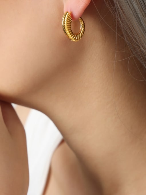 F1190 Striped Gold Earrings Titanium Steel Geometric Trend Stud Earring