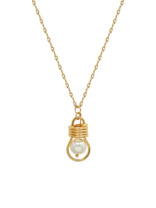 P1118 gold necklace 40 +5cm Titanium Steel Imitation Pearl Irregular Minimalist Necklace