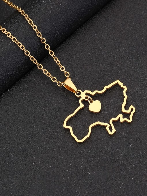Gold A Style Stainless steel Medallion Ethnic Ukraine Map Pendant Necklace