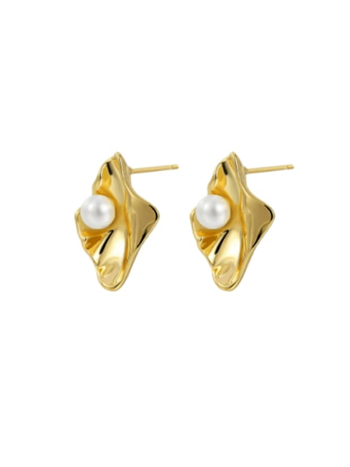 H01249 Gold Brass Imitation Pearl Irregular Vintage Stud Earring