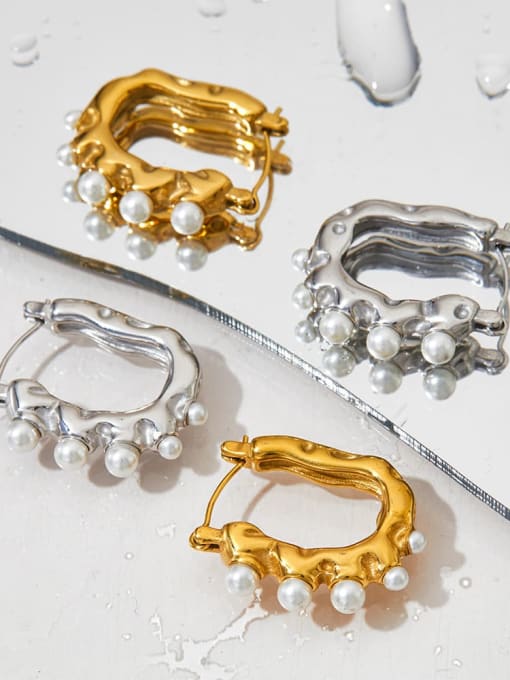 Clioro Stainless steel Imitation Pearl Geometric Trend Stud Earring 2