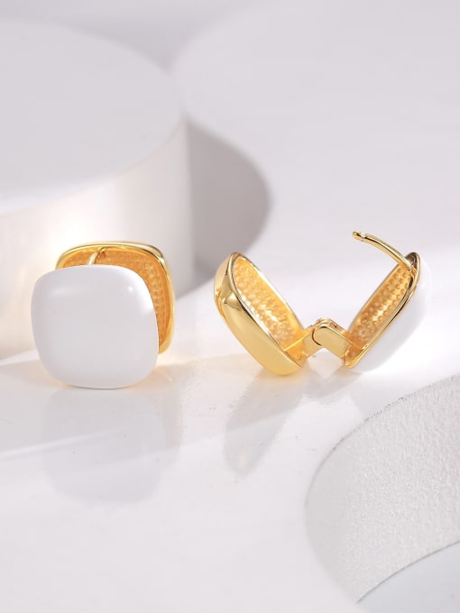 H01393 white Brass Enamel Geometric Trend Stud Earring