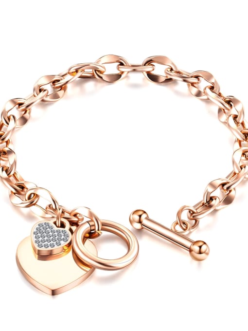 YXC091 Titanium Steel Imitation Pearl Heart Minimalist Link Bracelet