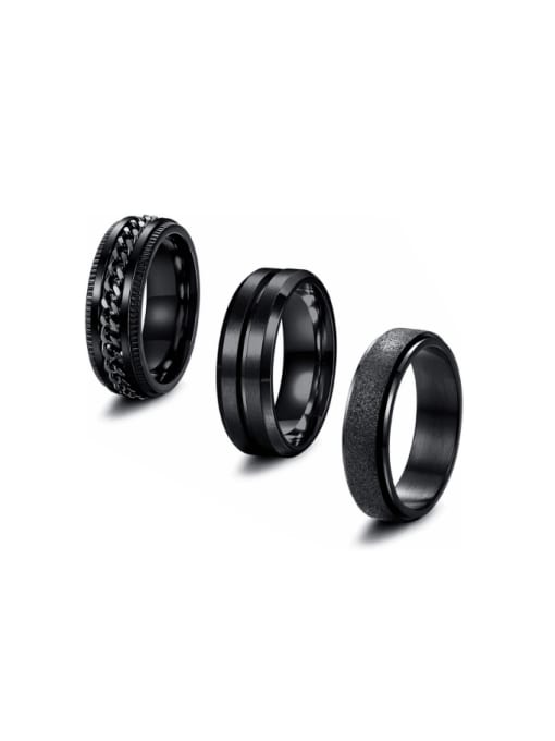 Black three piece set Titanium Steel Geometric Hip Hop Stackable Ring Set