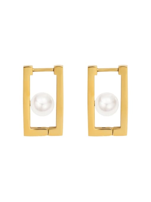 gold Titanium 316L Stainless Steel Imitation Pearl Geometric Minimalist Huggie Earring with e-coated waterproof