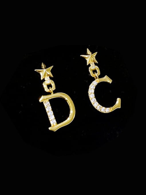H00643 Gold Brass Cubic Zirconia Letter Vintage Drop Earring