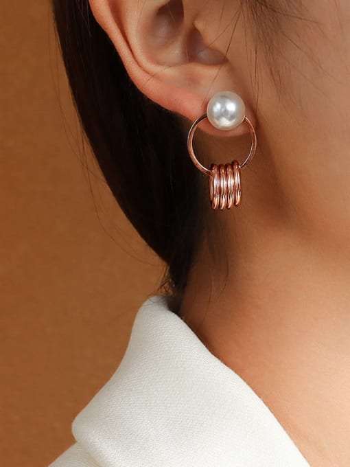 rose gold Stainless steel Imitation Pearl Irregular Minimalist Drop Earring with e-coated waterproof