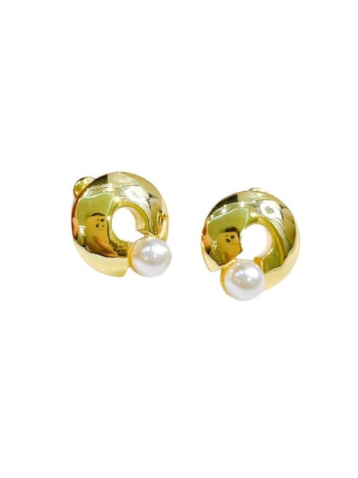 Clioro Brass Imitation Pearl Round Minimalist Stud Earring 0