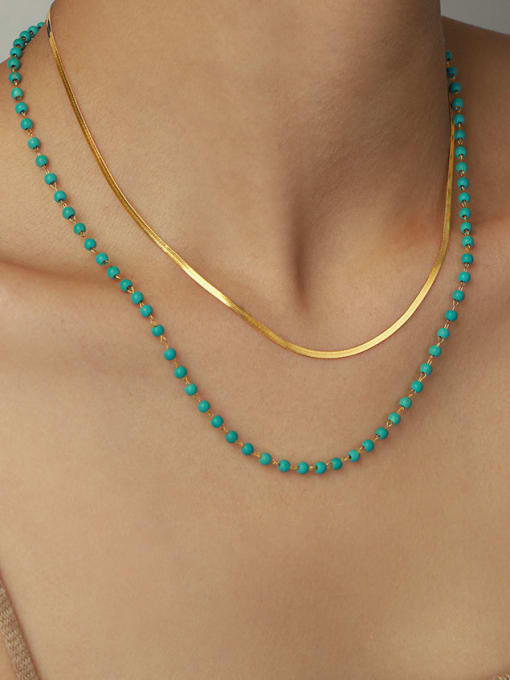 P1895 Turquoise Necklace 39/ 45+ 5cm Titanium Steel Hip Hop Multi Strand Necklace